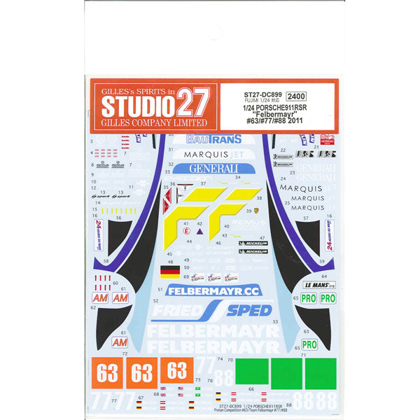 Studio27 DC899 1/24 Porsche 911RSR "Felbermeier" #63/#77/#88 2011 Decal - BanzaiHobby