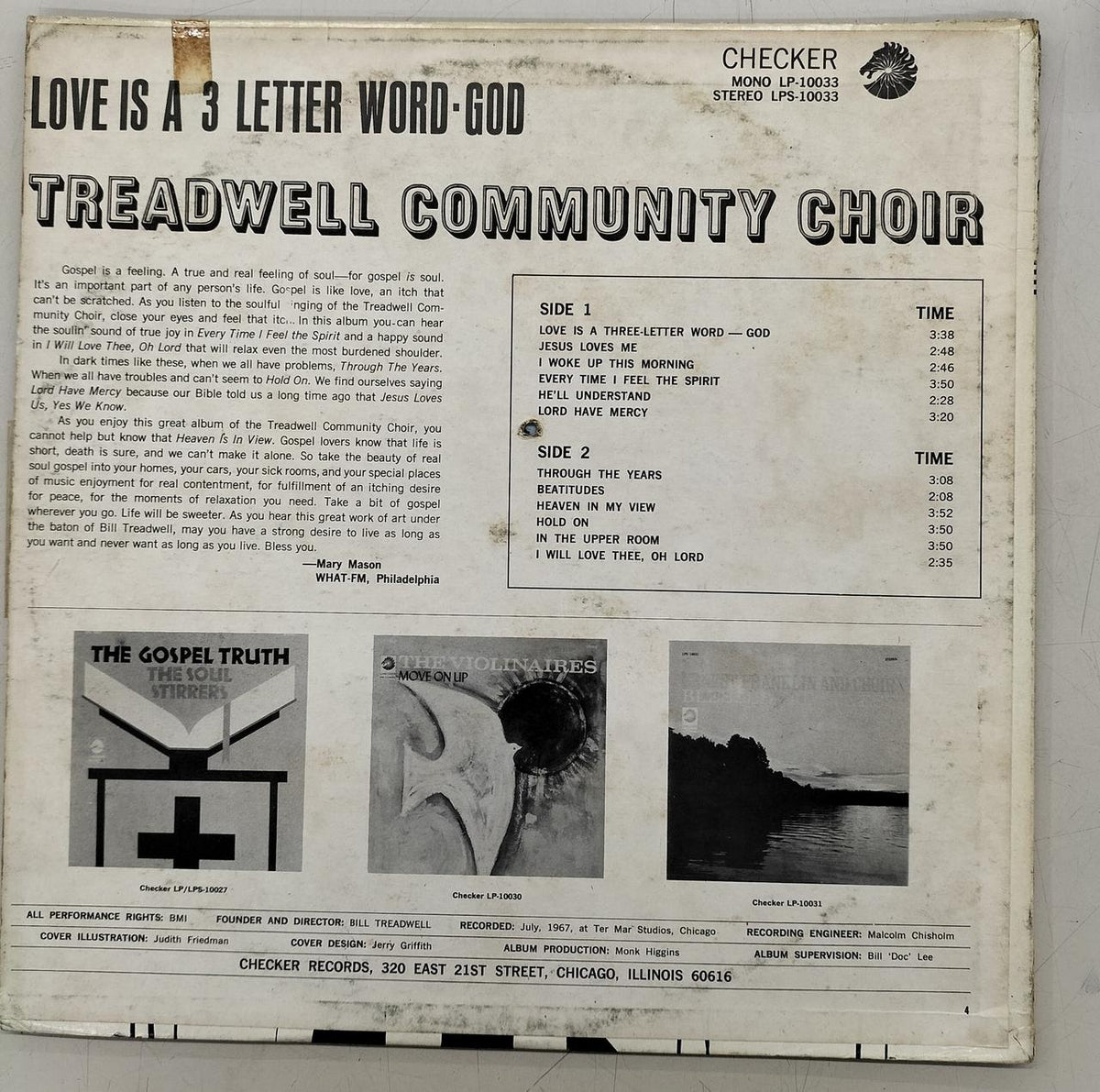 CHECKR RECORDS LP Record TREADWELL COMMUNITY CHOIR