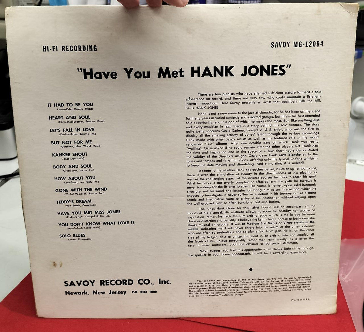 SAVOY RECORD LP record HAVE YOU MET HANK JONES