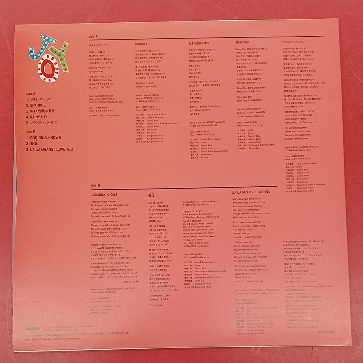 MOON RECORDS LP Record Tatsuro Yamashita / JOY