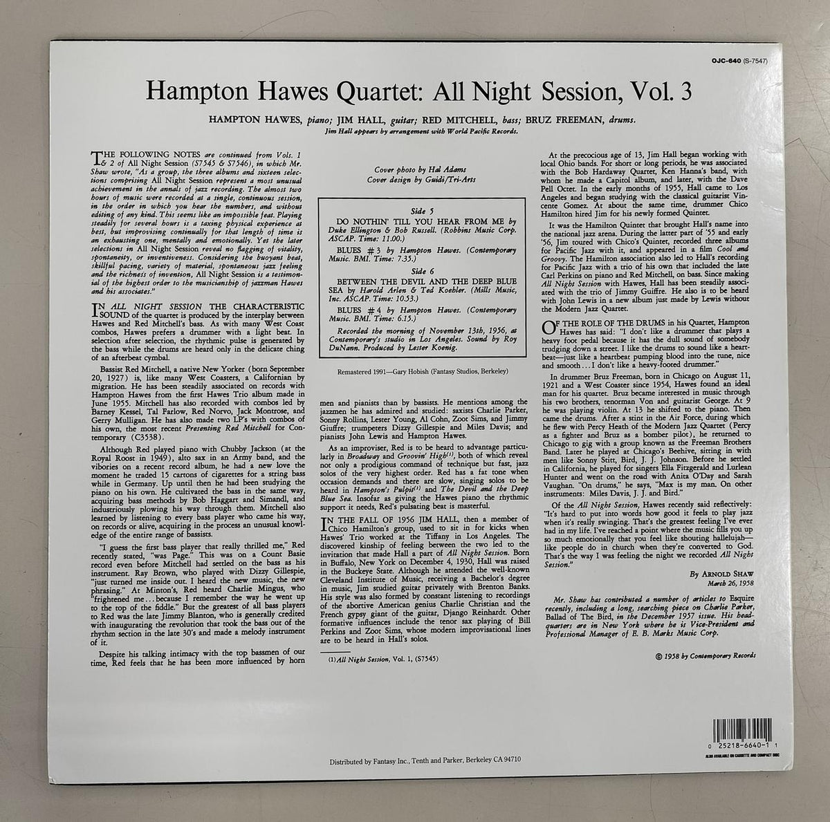 HAMPTON HAWES QUARTET Record: ALL NIGHT SESSION VOL.3