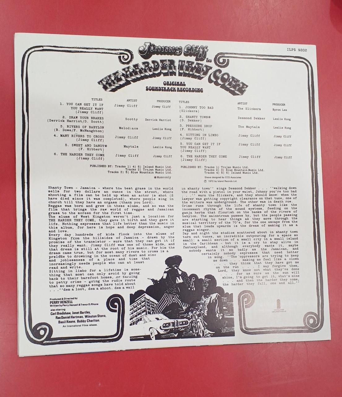 ISLAND LP Record Jimmy Cliff / HARDER THEY COME