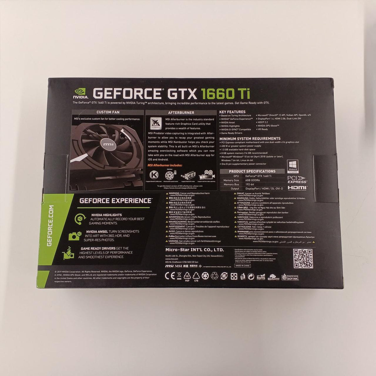 MSI Graphics Board: GTX 1660 TI AERO ITX 6G OC