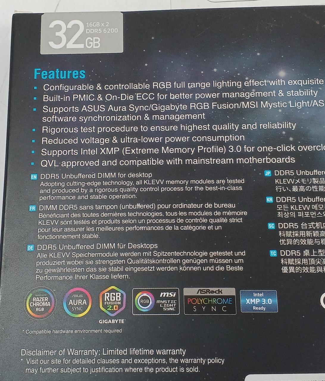 KLEVV DDR5 Gaming Memory (for Desktop PC) KD5AGUA80-62E400S
