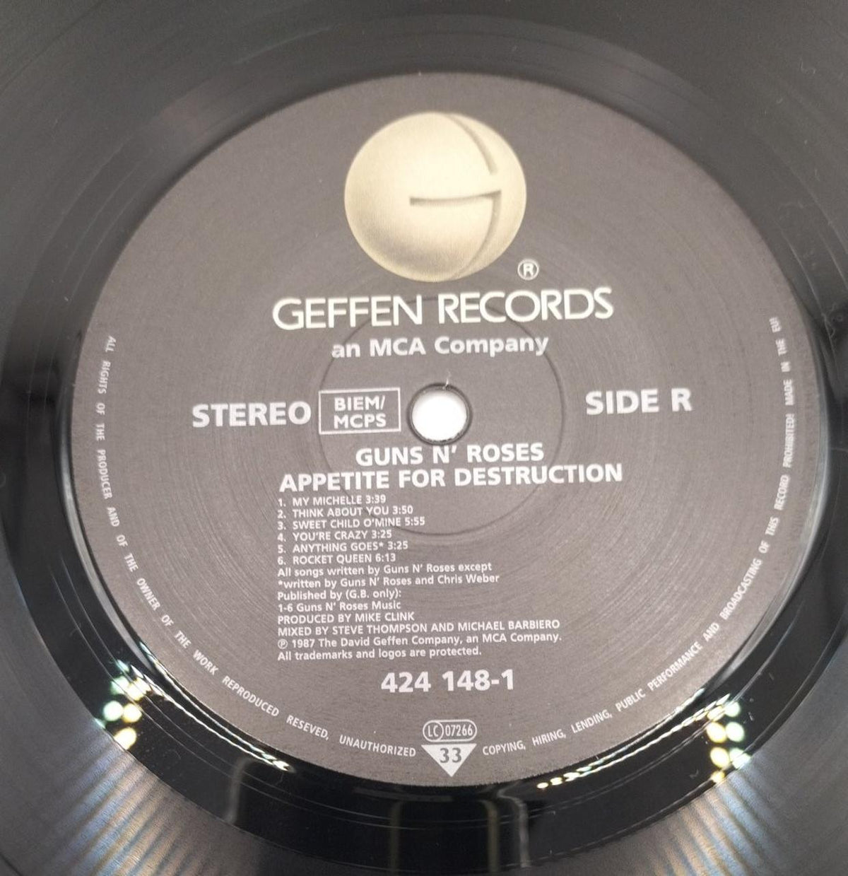 GEFFEN APPETITE FOR DESTRUCTION LP Record
