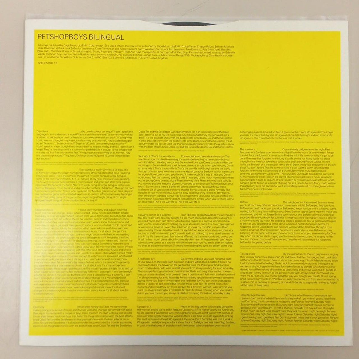 PARLOPHONE PET SHOP BOYS/BILINGUAL PCSD170