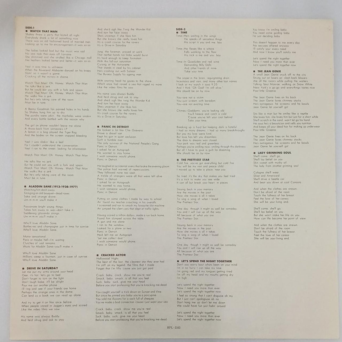 RCA LP Record DAVID BOWIE / ALADDIN SANE