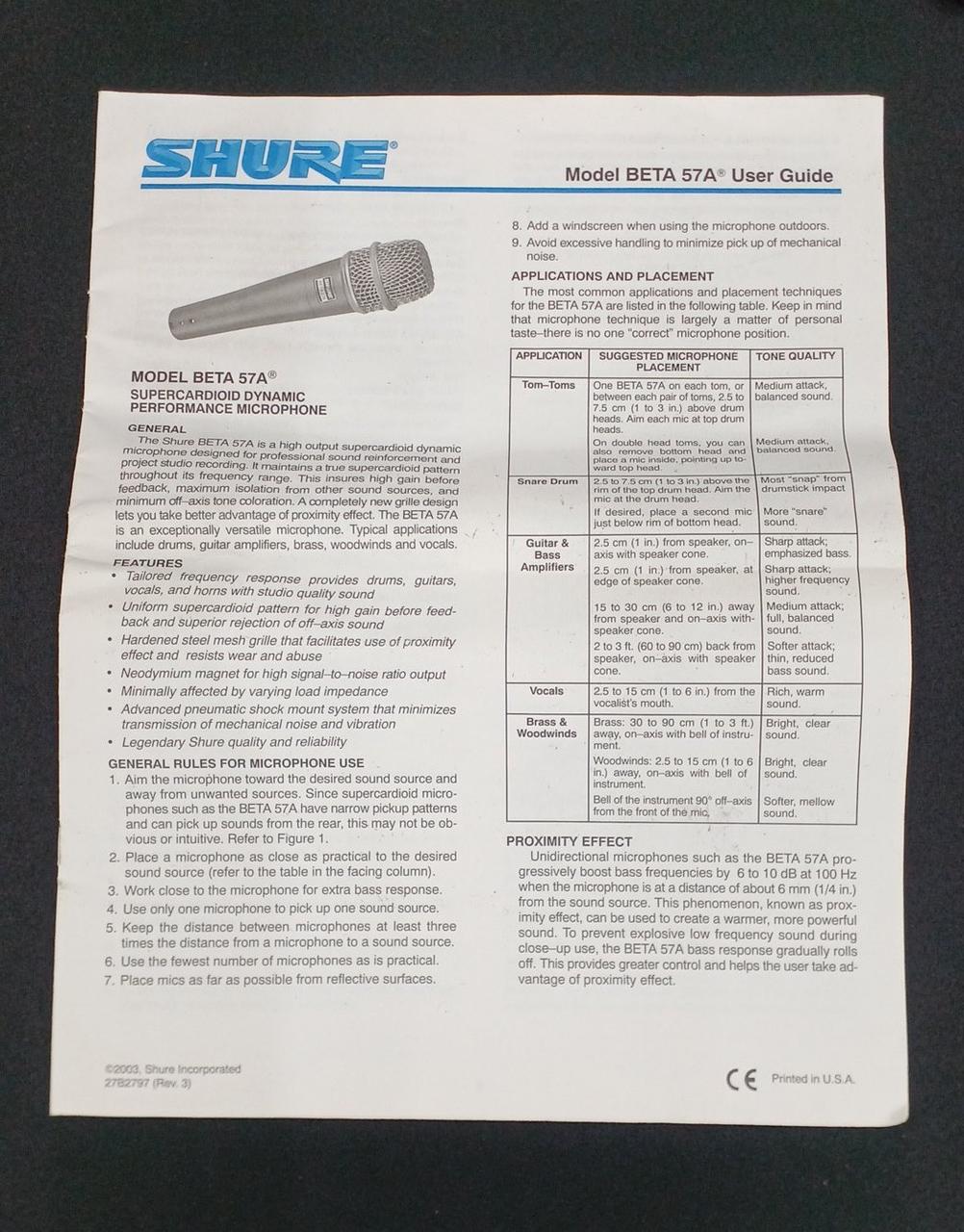 SHURE Dynamic Microphone BETA57A