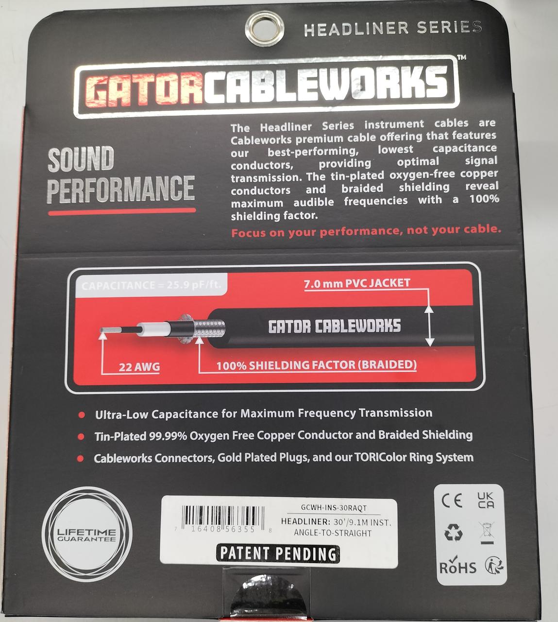GATOR CABLEWORKS Shielded Cable for Musical Instruments GCWH-INS-30RAQT - Banzai Thrifting | BanzaiHobby