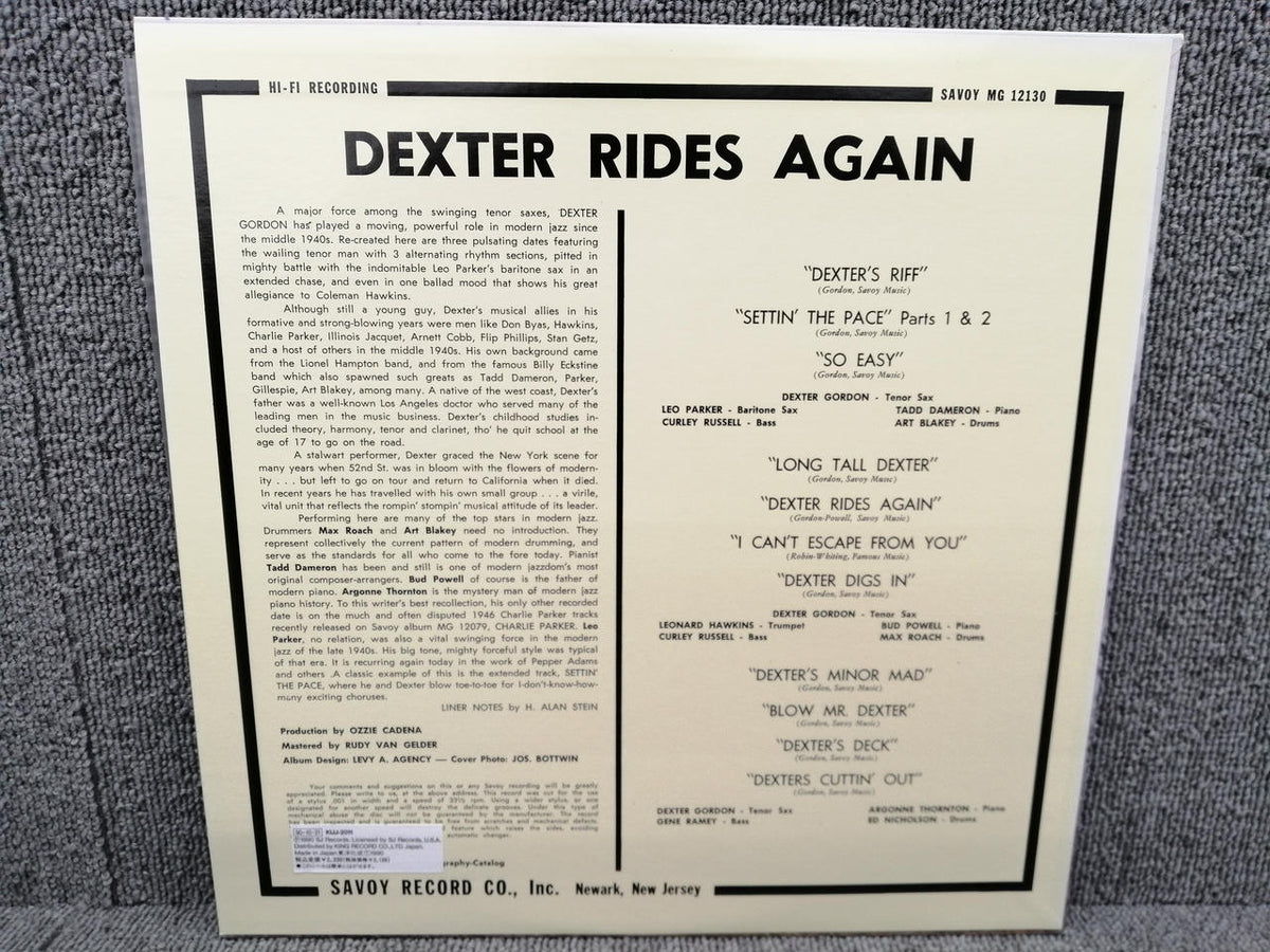 SAVOY RECORDS DEXTER GORDON/DEXTER RIDES AGA KIJJ-2011