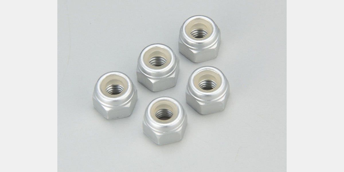 Kyosho 1353 M4 Aluminium Nylon Nut(Silver)5pcs - BanzaiHobby