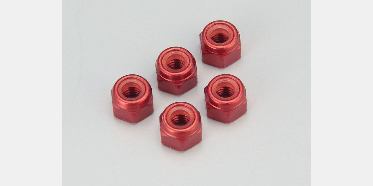 Kyosho 1355 M4 Aluminium Nylon Nut(Red)5pcs - BanzaiHobby