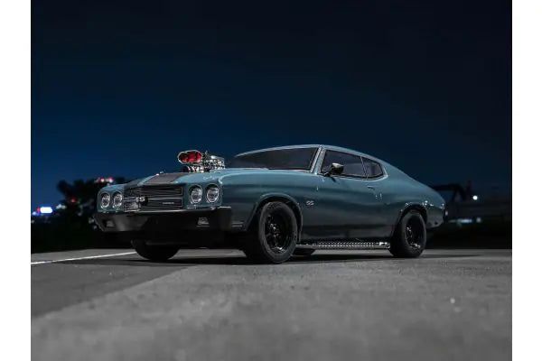 Kyosho 34494T1 1:10 Scale Radio Controlled Electric Powered 4WD FAZER Mk2 FZ02L VE Series readyset 1970 Chevy® Chevelle® Supercharged VE Dark Blue - BanzaiHobby