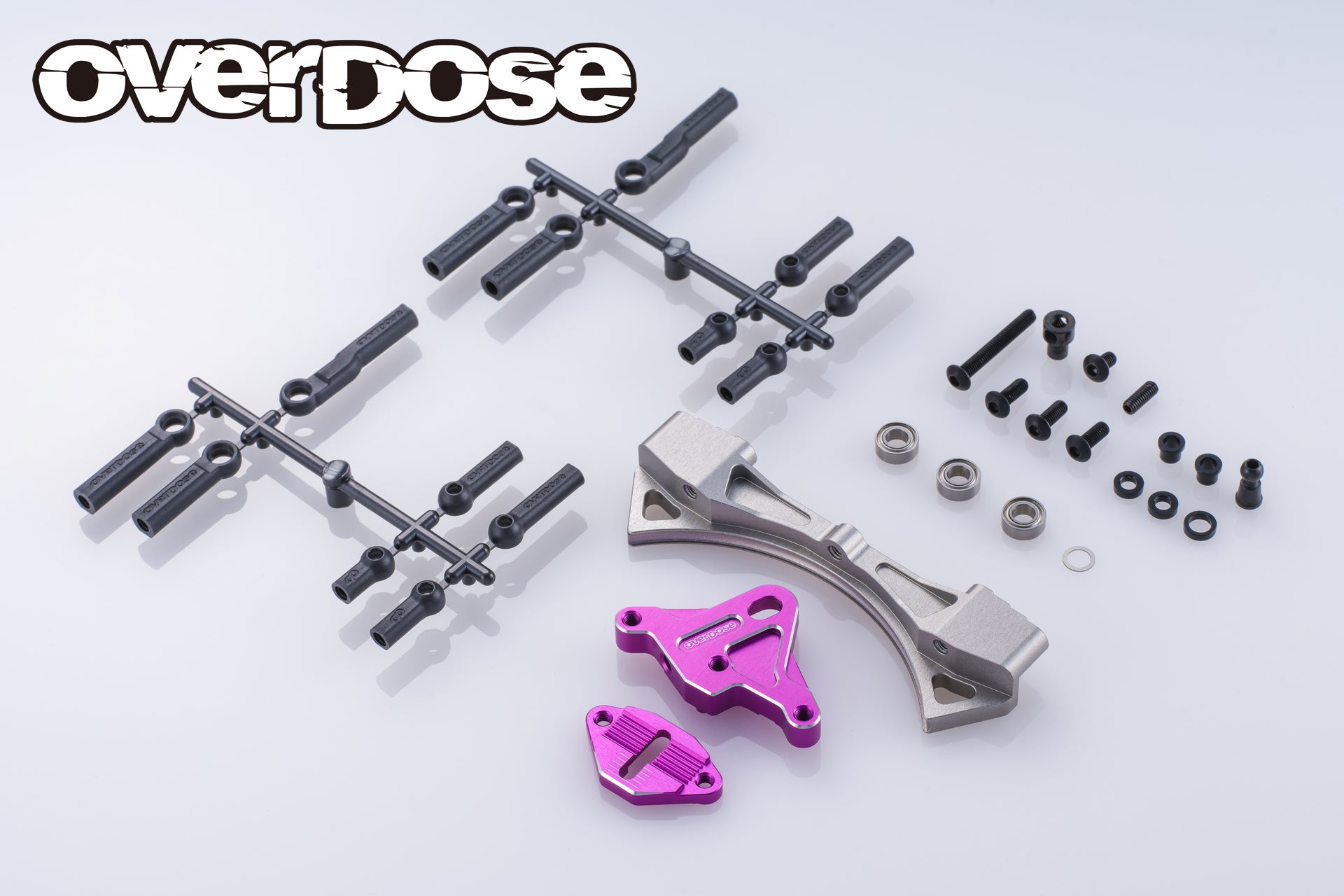 (PO NOV 2025) OVERDOSE OD3937 Aluminum Curved Slide Rack Steering Set Type-3 (For GALM/Purple)