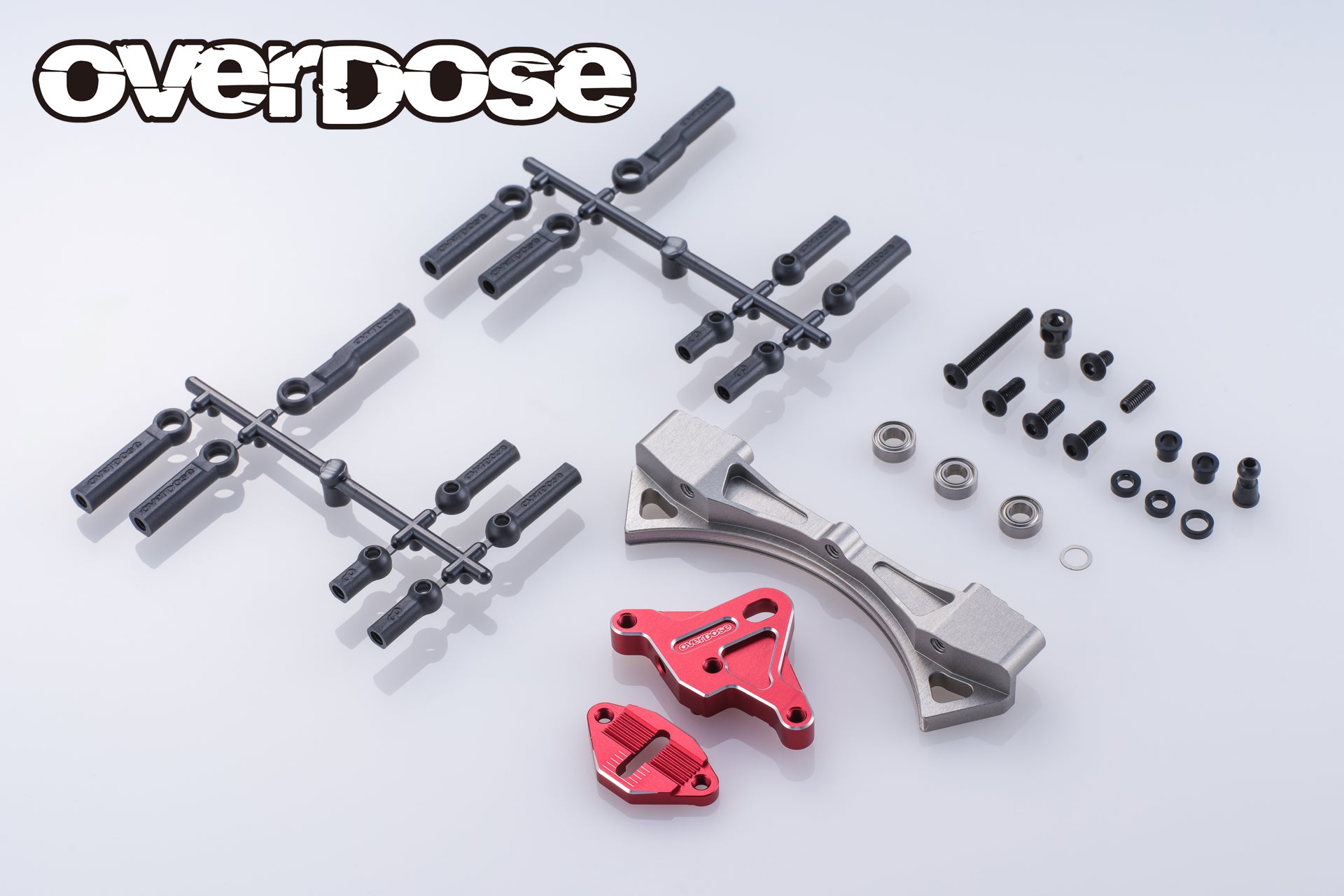 (PO NOV 2025) OVERDOSE OD3938 Aluminum Curved Slide Rack Steering Set Type-3 (For GALM/Red)