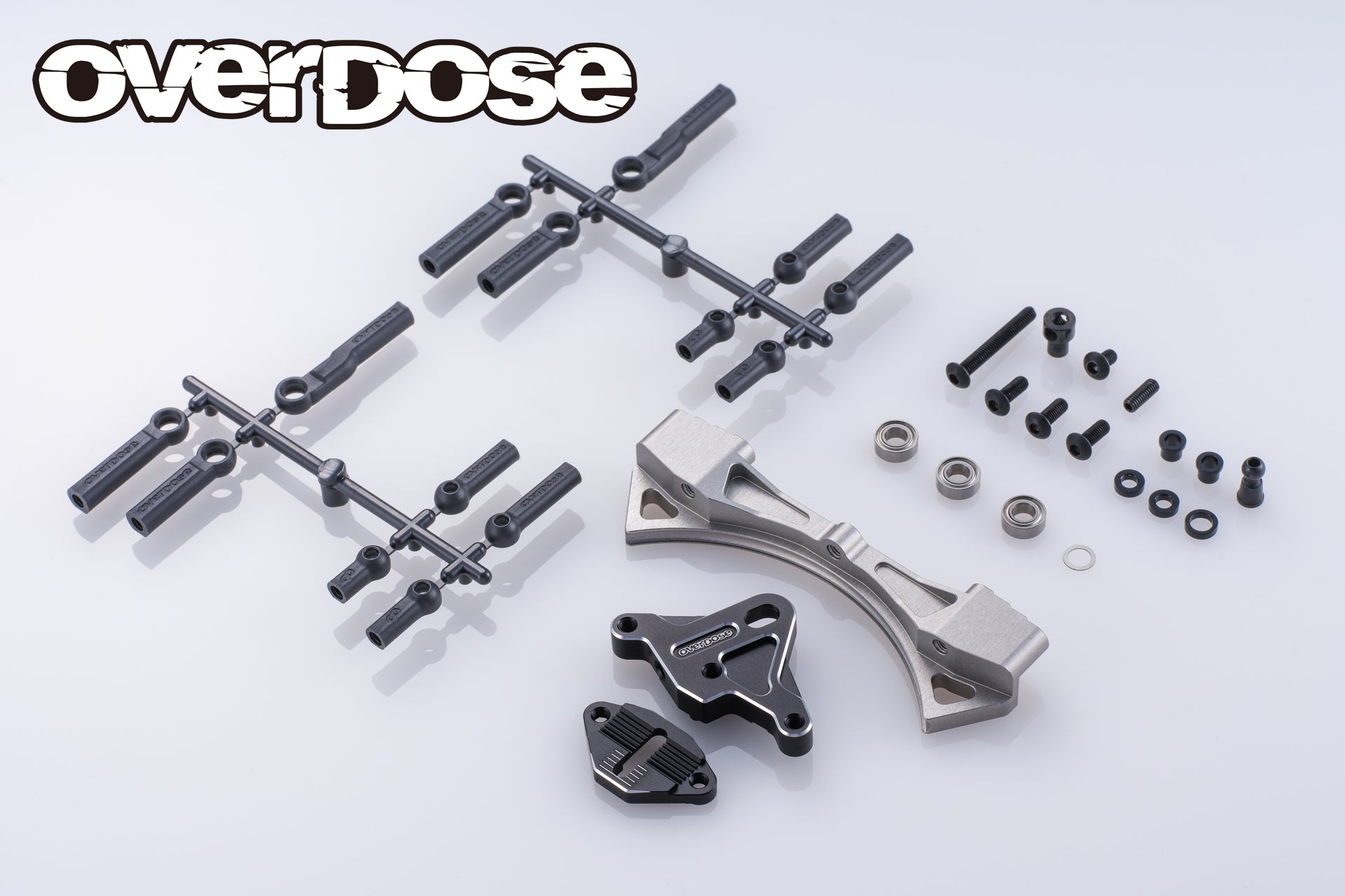 (PO NOV 2025) OVERDOSE OD3939 Aluminum Curved Slide Rack Steering Set Type-3 (For GALM/Black)