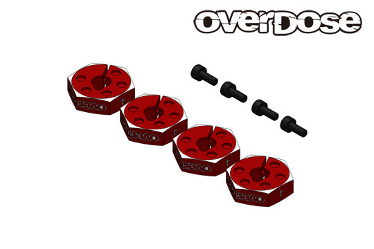 (PO JUN 2026) OVERDOSE OD3968 Aluminum Wheel Hub Set (4mm/Red/4pcs) - BanzaiHobby