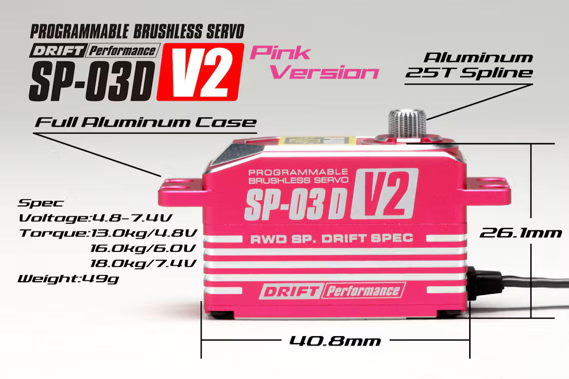 (PO OCT 2026) Yokomo SP-03DV2PI Digital Steering Servo for Drifting SP-03DV2 Pink Version