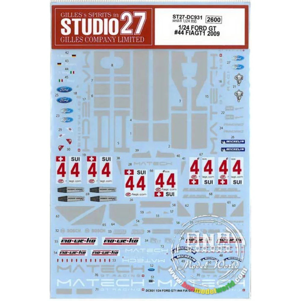 Studio27 DC931 1/24 FORD GT #44 FIAGT 2009 DECAL - BanzaiHobby