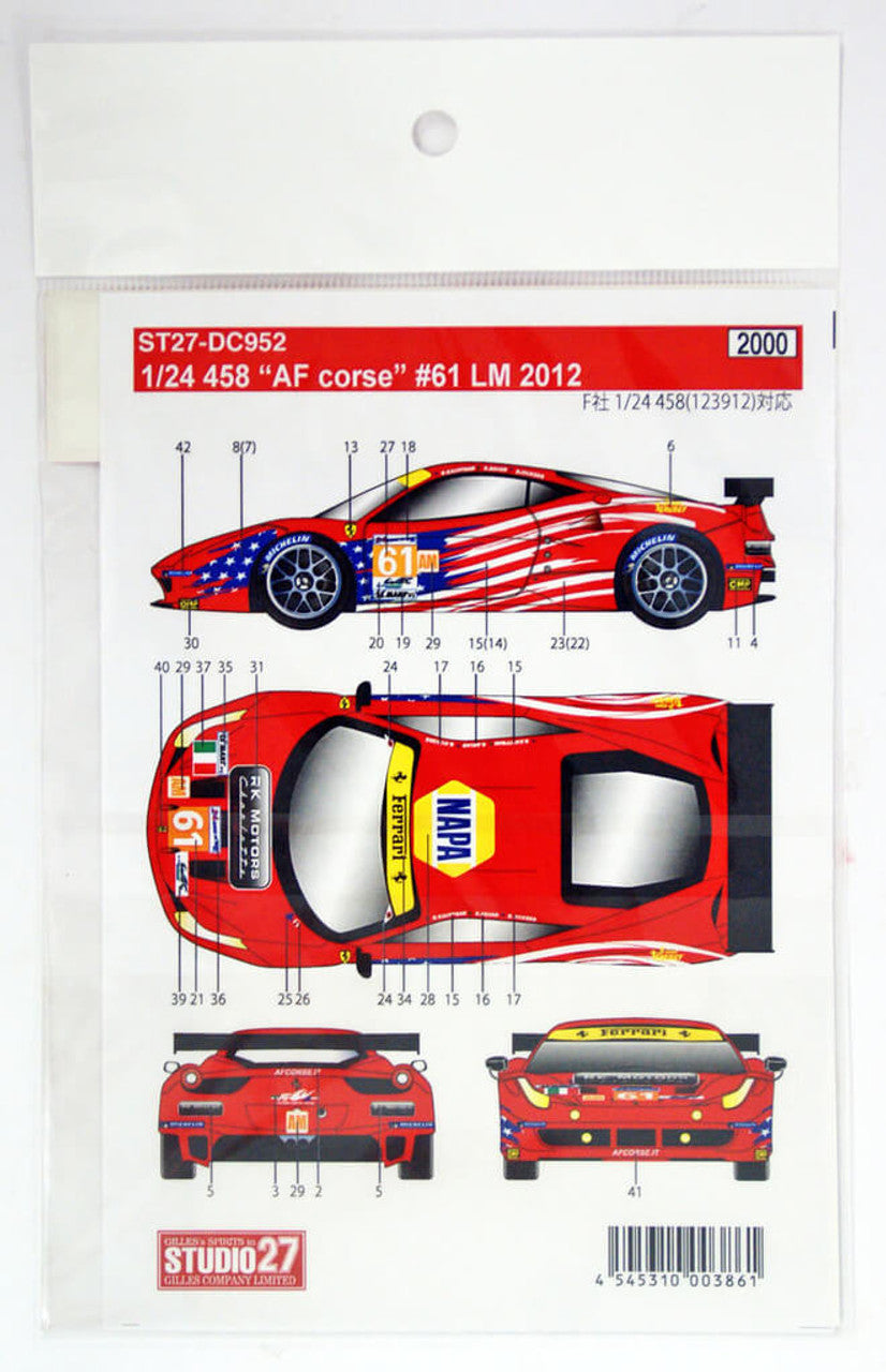 Studio27 DC952 1/24 458 #61 LM 2012 Fujimi Compatible Decal - BanzaiHobby