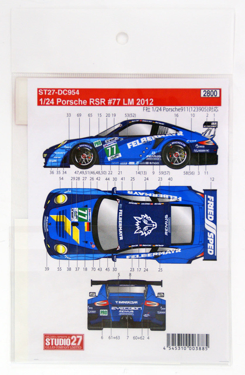 Studio27 DC954 1/24 Porsche RSR #77 LM2012 Original Decal - BanzaiHobby