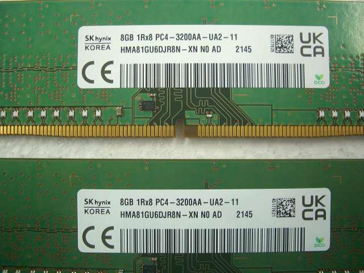 SK HYNIX DDR4 Memory: 2 8GB sticks (total 16GB) HMA81GU6DJR8N
