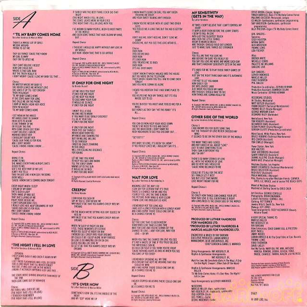 EPIC Luther Vandross "THE NIGHT I FELL 3982-S1 (Lost)