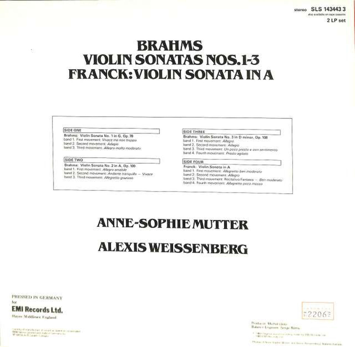 EMI [Import, Independent] Brahms Violin Sonata Mutter SLS-1434433 2LP