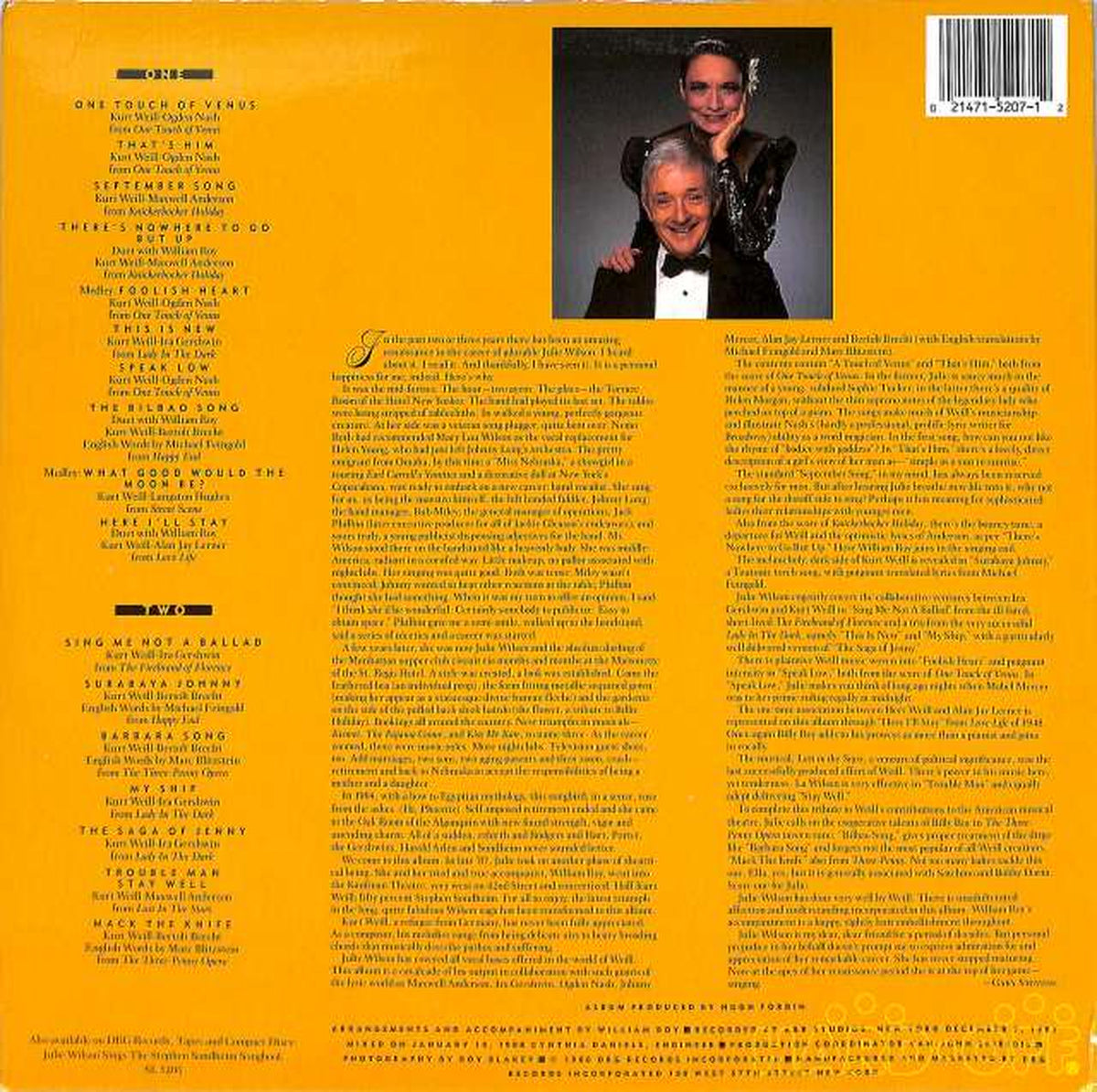 DRGECORDS Julie Wilson and William Roy "KURT WEILL SL5207 (imported)