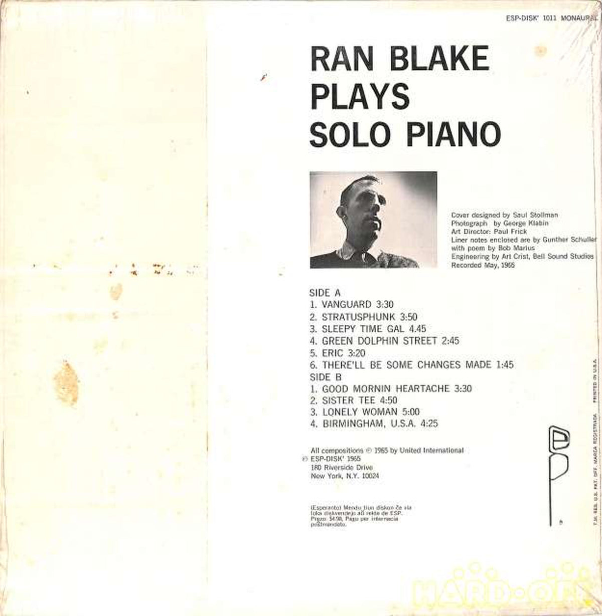 ESP (Import: US) Run Blake "Plays Solo Piano" ESP-DISK 1011 MONO