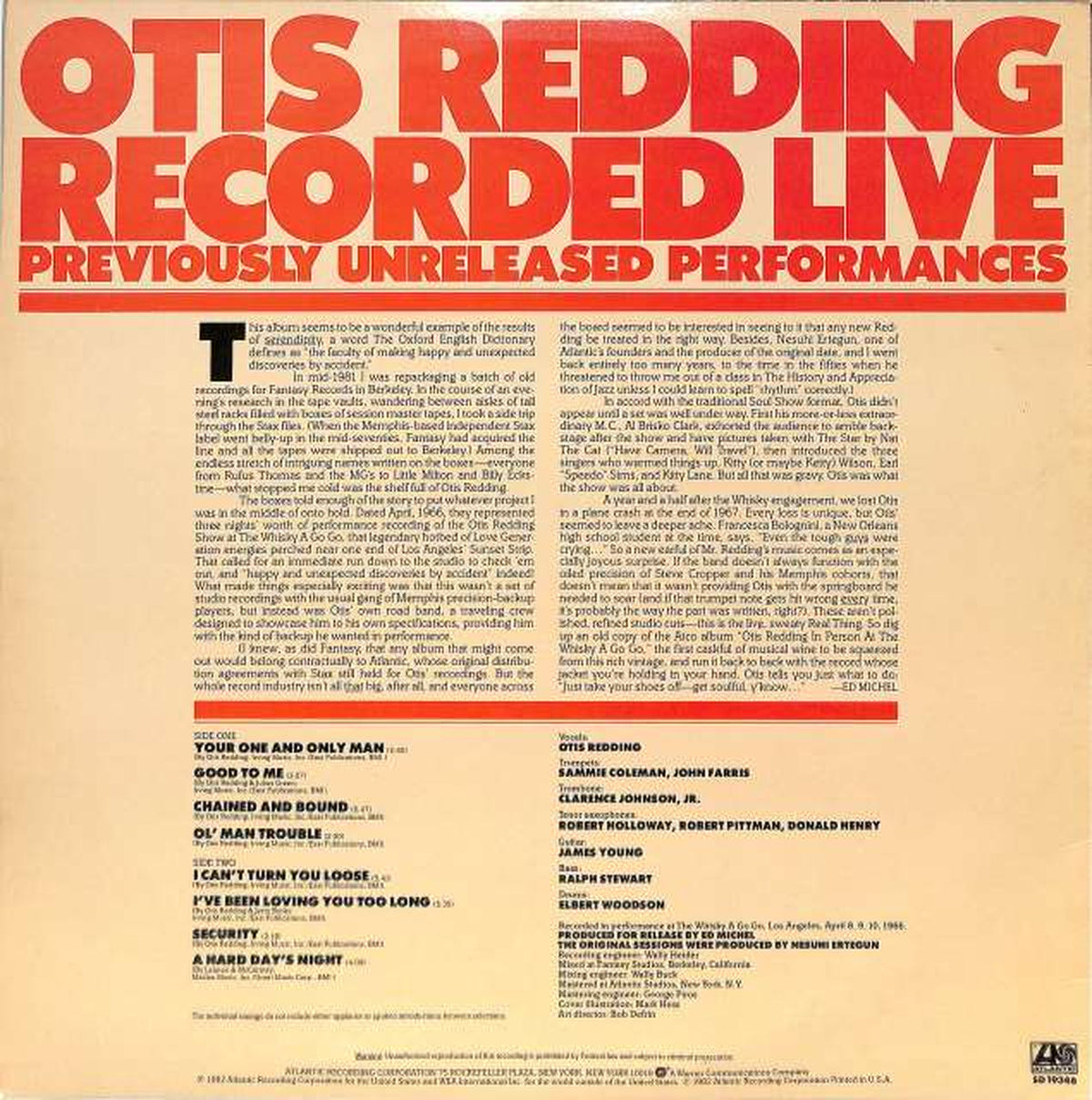 ATLANTIC Otis Redding "RECORDED LIVE" SD19346