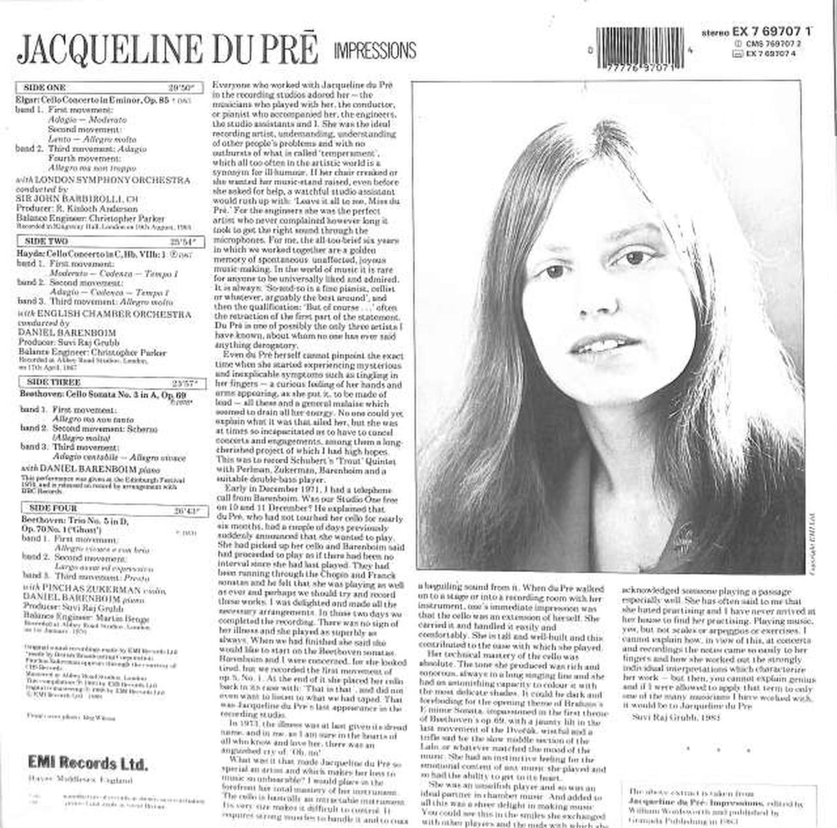 EMI (Input: English) Jacqueline Dupres Cello Concertos EX-7697071