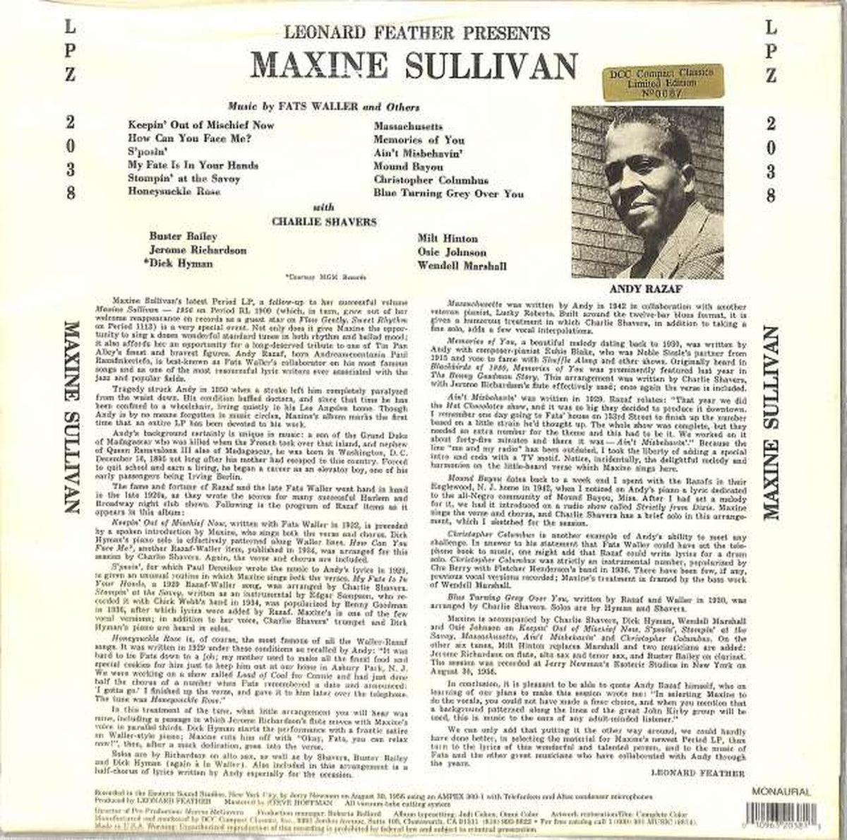 PERIOD Maxine Sullivan "LENARD FEATHER PRESE LPZ2038