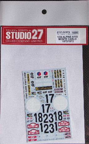 Studio27 DC874 1/24 Alpine A110 Monte Carlo 1972/73 Compatible Decal - BanzaiHobby