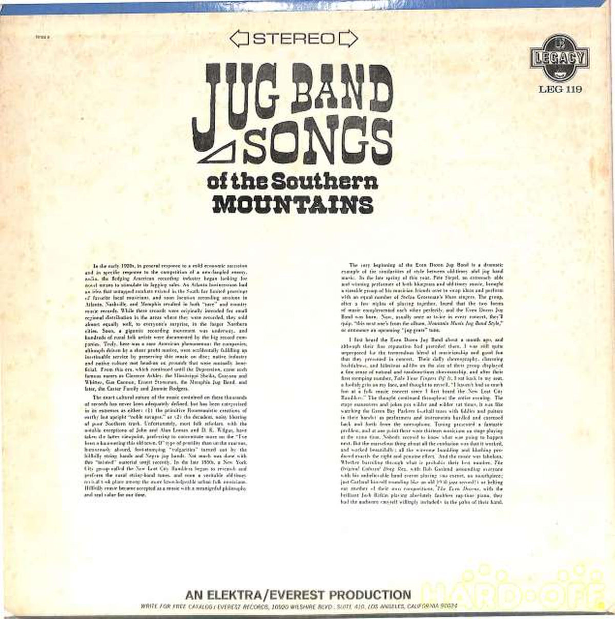 Electra (imported, US) Even Dans Jug Band 'Song of the Southern~ LEG-119'
