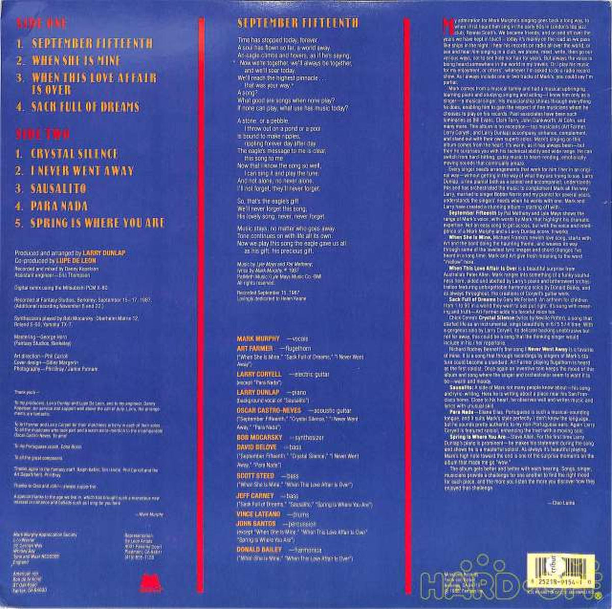 MILESTONE Mark Murphy "SEPTEMBER BALLADS" M-9154 (Imported) Cutout Record