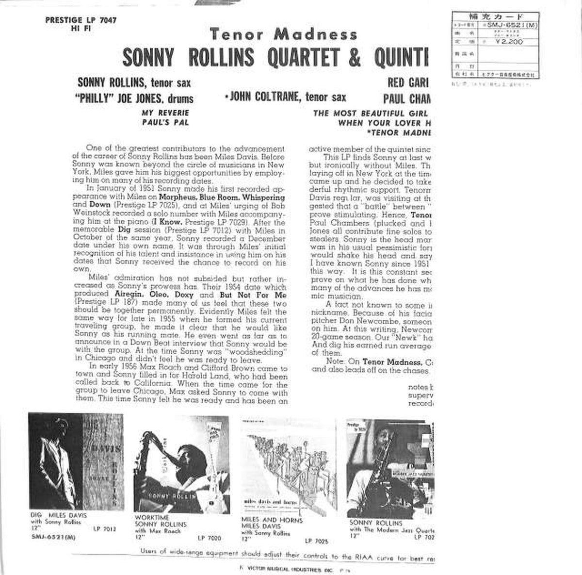 Victor Sonny Rollins 'Tenor Madonnes' SMJ-6521
