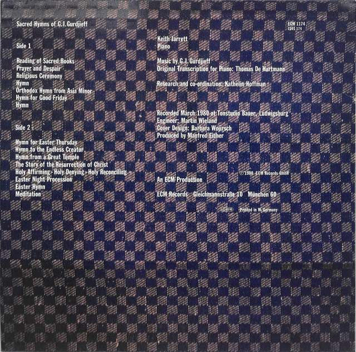 ECM Keith Jarrett "SACREDHYMNS G.I CURD ECM 1174"