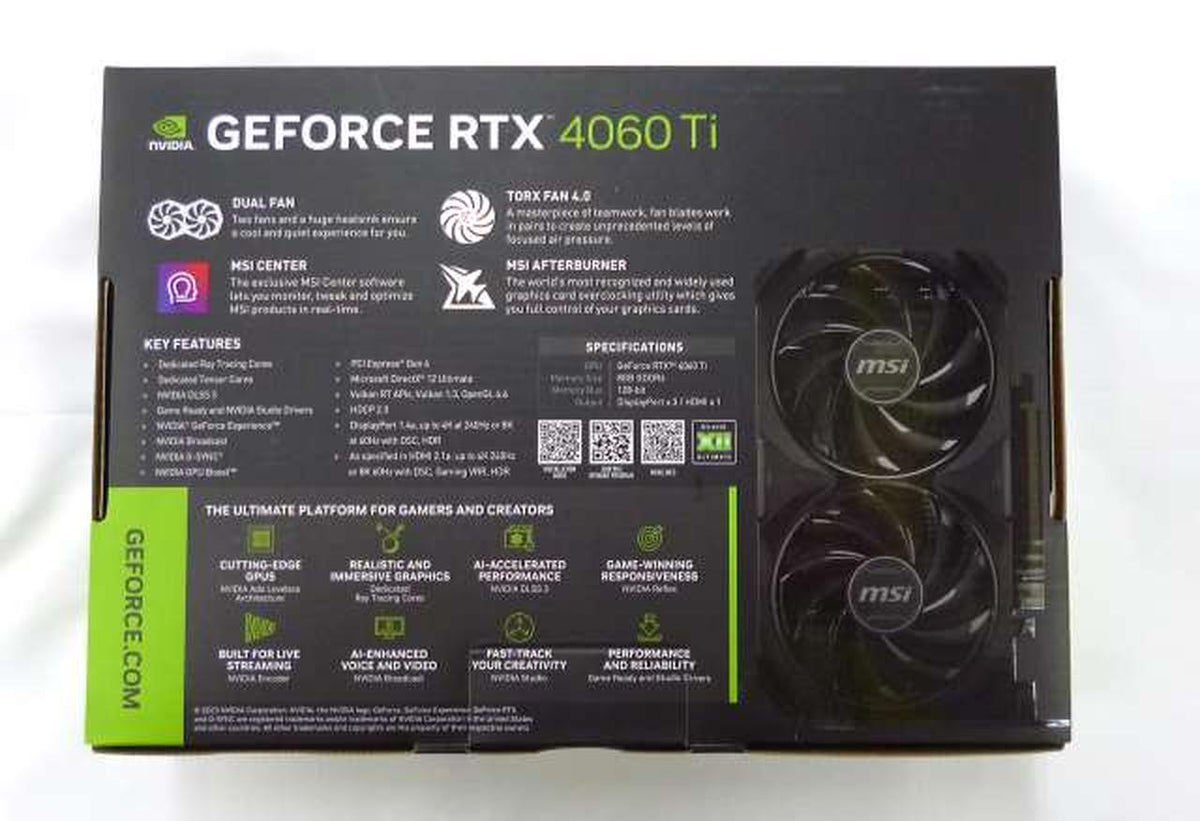 MSI Graphics Board: GEFORCE RTX 4060 TI VENTUS 2X