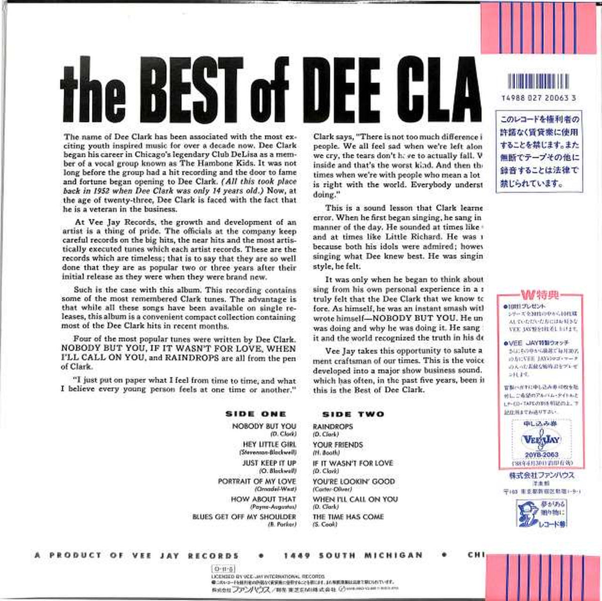 Toshiba EMI Dee Clark "Best of Dee Clark" 20YB-2063