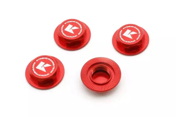 Kyosho IFW649R Wheel Nuts (Red/4 pieces/Flange Cap/Serration)