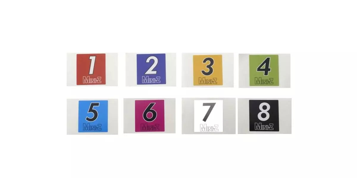 Kyosho MZW129 Mini-Z Car Number Plates (No. 1-8/50 set)