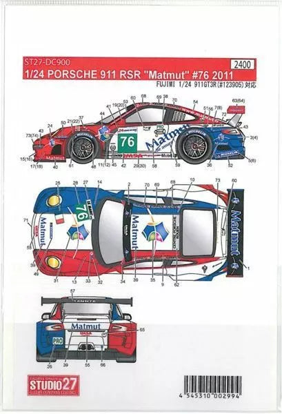 Studio27 DC900 1/24 Porsche 911RSR "Matmut" #76 2011 Fujimi Exclusive Decal - BanzaiHobby
