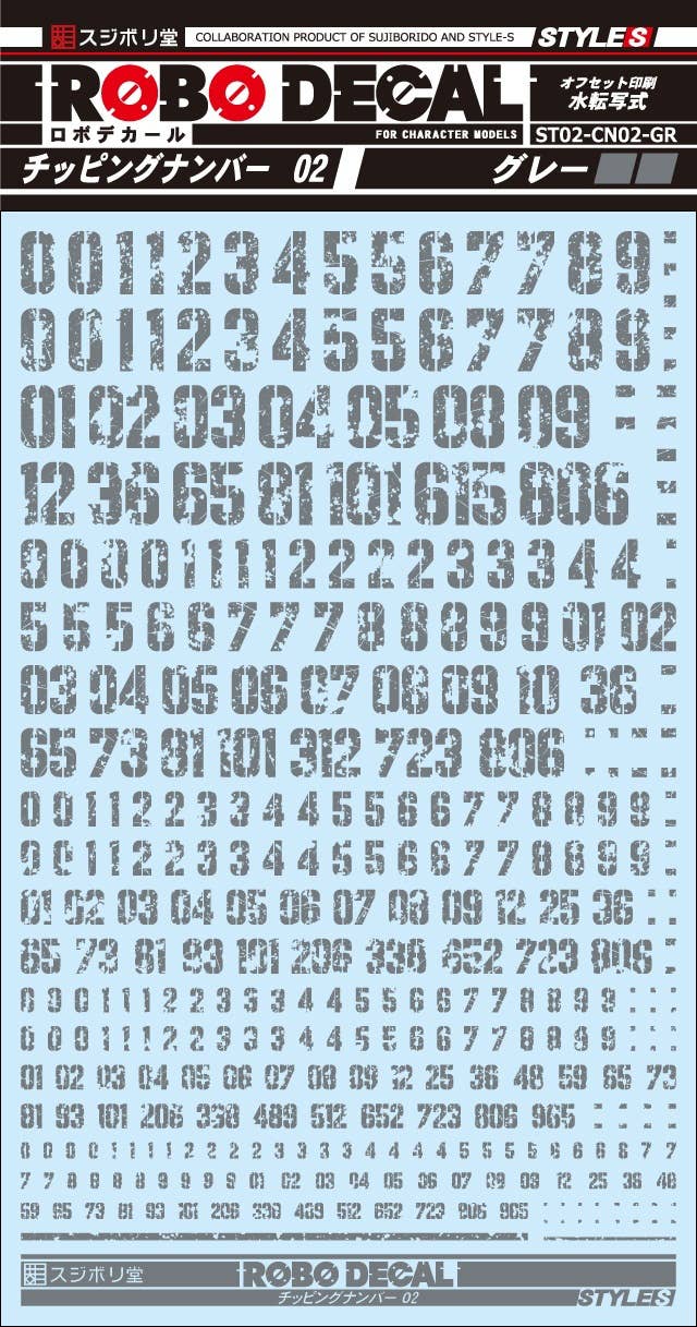 Sujiborido ST02-CN02-GR Robot Decal Chipping Number 02 Gray