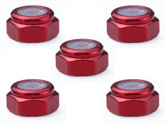 SGX-02UR Aluminum Thin Nylon Nut Red 5 pieces