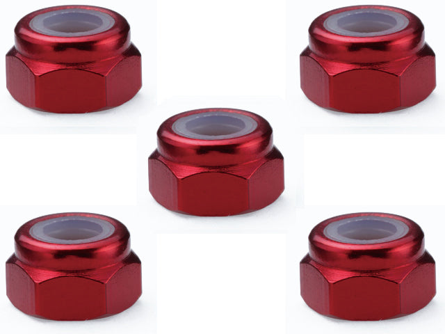 SGX-04R Aluminum 4mm Nylon Nut Red 5pcs