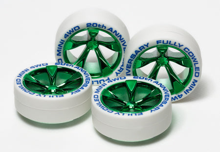 95075 Low Profile Tires White - w/Green Plated Wheels