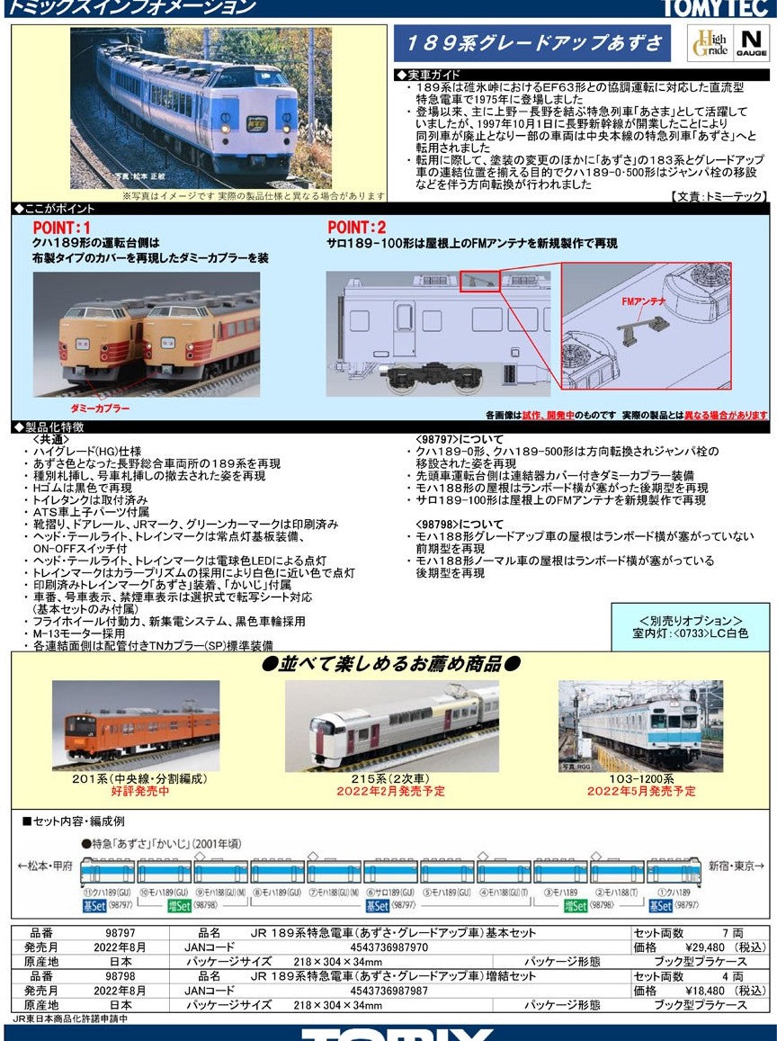 Banzai Hobby - Tomix 98798 J.R. Series 189 Limited Express Train (Azusa ...